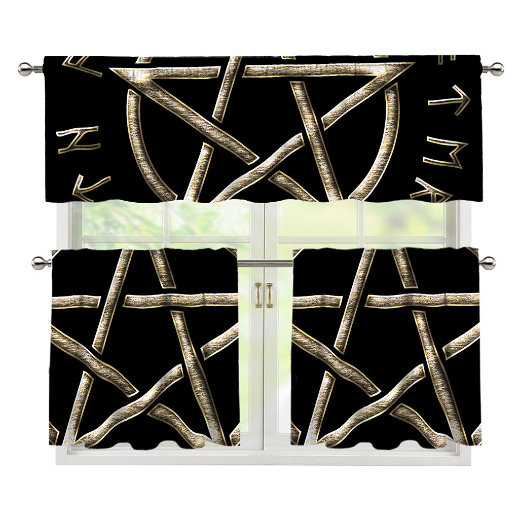 Viking Nordic Runes Pentagram Print 3 Piece Kitchen Curtains