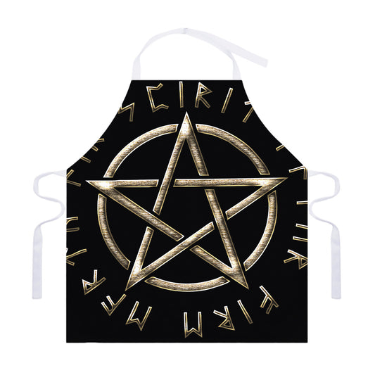Viking Nordic Runes Pentagram Print Adjustable Apron