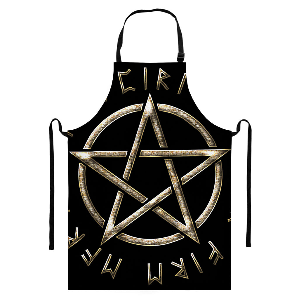 Viking Nordic Runes Pentagram Print Bib Apron With Pocket