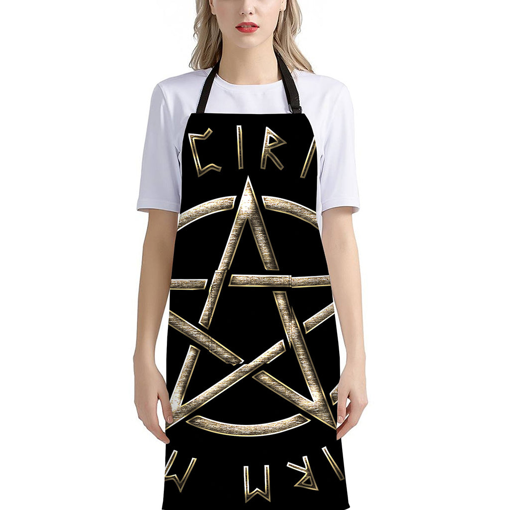 Viking Nordic Runes Pentagram Print Bib Apron With Pocket