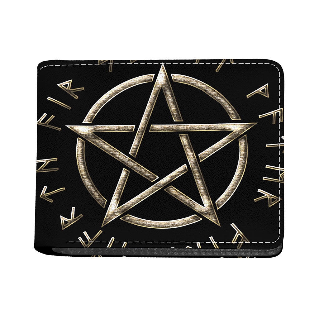 Viking Nordic Runes Pentagram Print Bifold Wallet