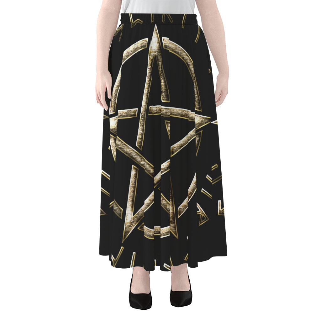 Viking Nordic Runes Pentagram Print Chiffon Maxi Skirt