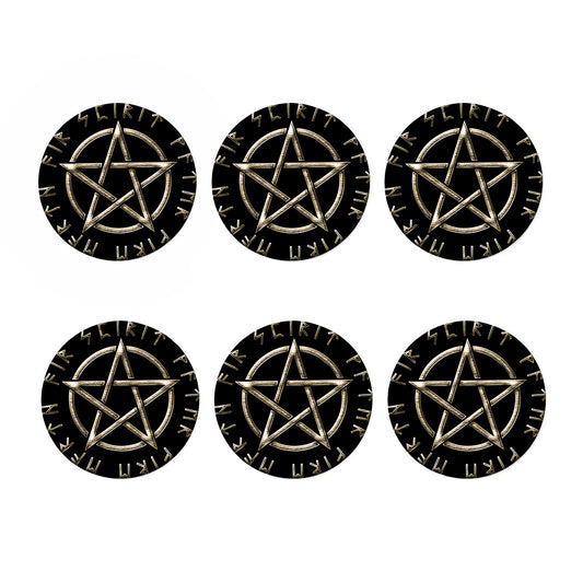Viking Nordic Runes Pentagram Print Coaster Set