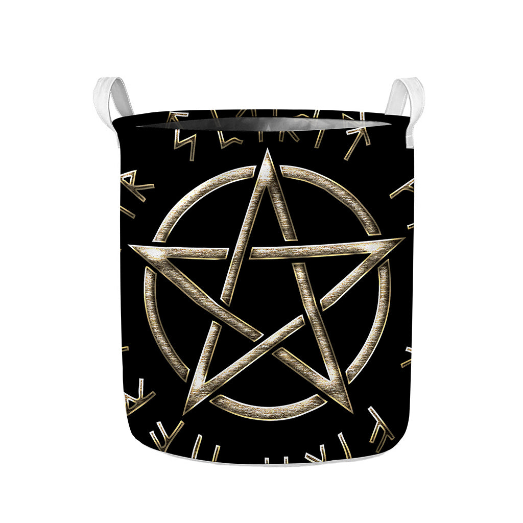 Viking Nordic Runes Pentagram Print Collapsible Laundry Basket