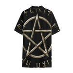 Viking Nordic Runes Pentagram Print Cotton Hawaiian Shirt