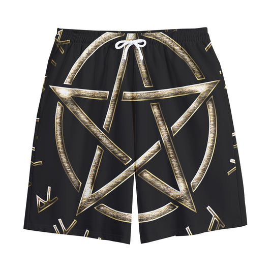 Viking Nordic Runes Pentagram Print Cotton Shorts