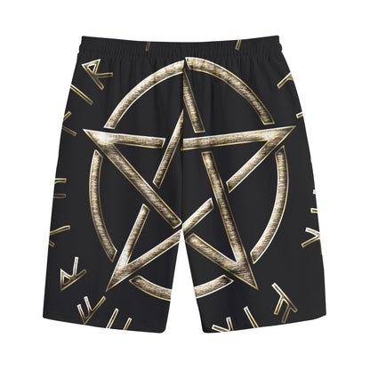 Viking Nordic Runes Pentagram Print Cotton Shorts