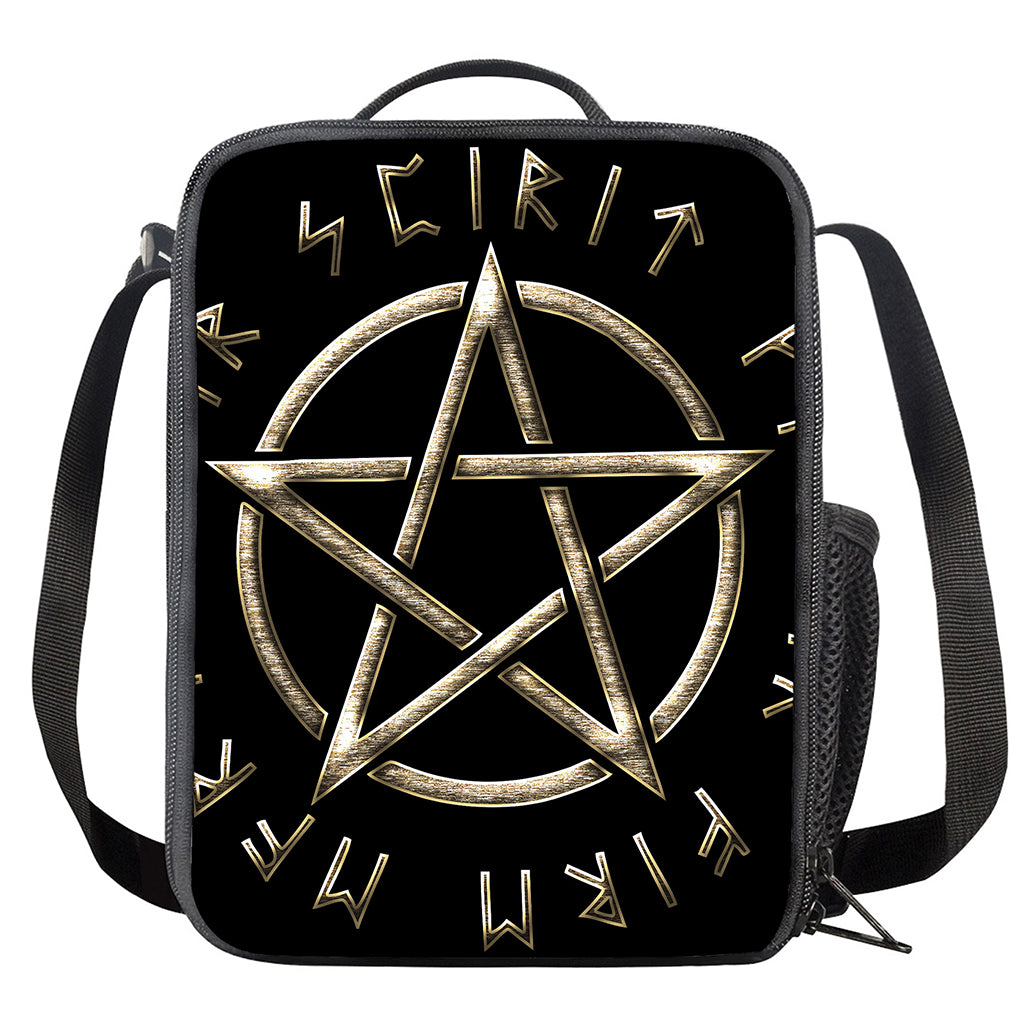Viking Nordic Runes Pentagram Print Crossbody Lunch Bag