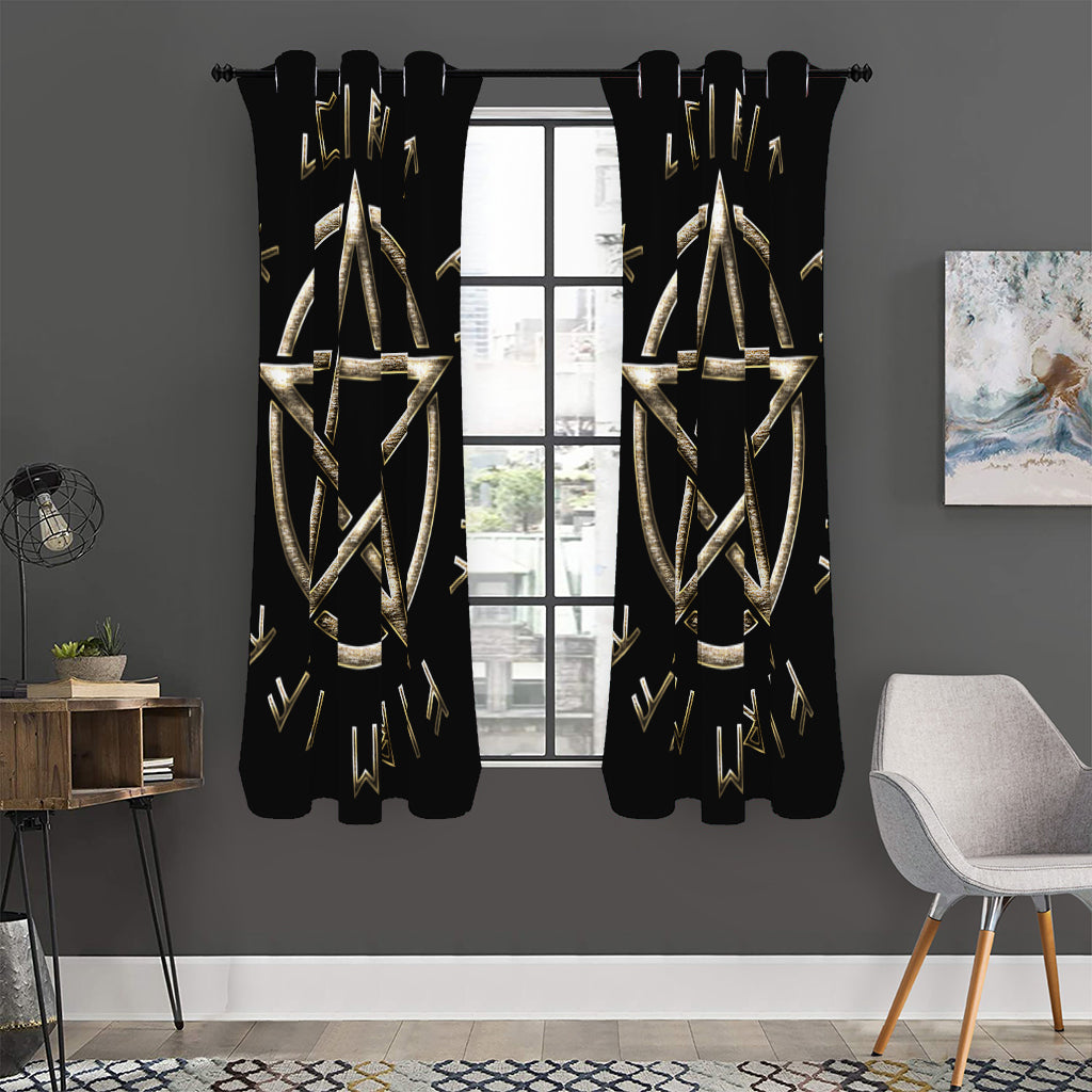 Viking Nordic Runes Pentagram Print Curtain