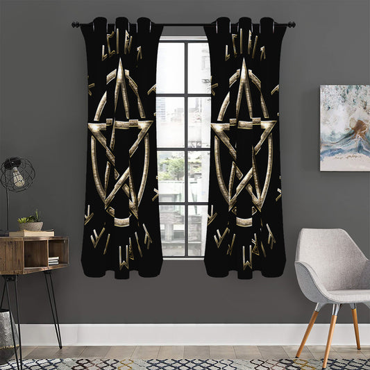 Viking Nordic Runes Pentagram Print Curtain