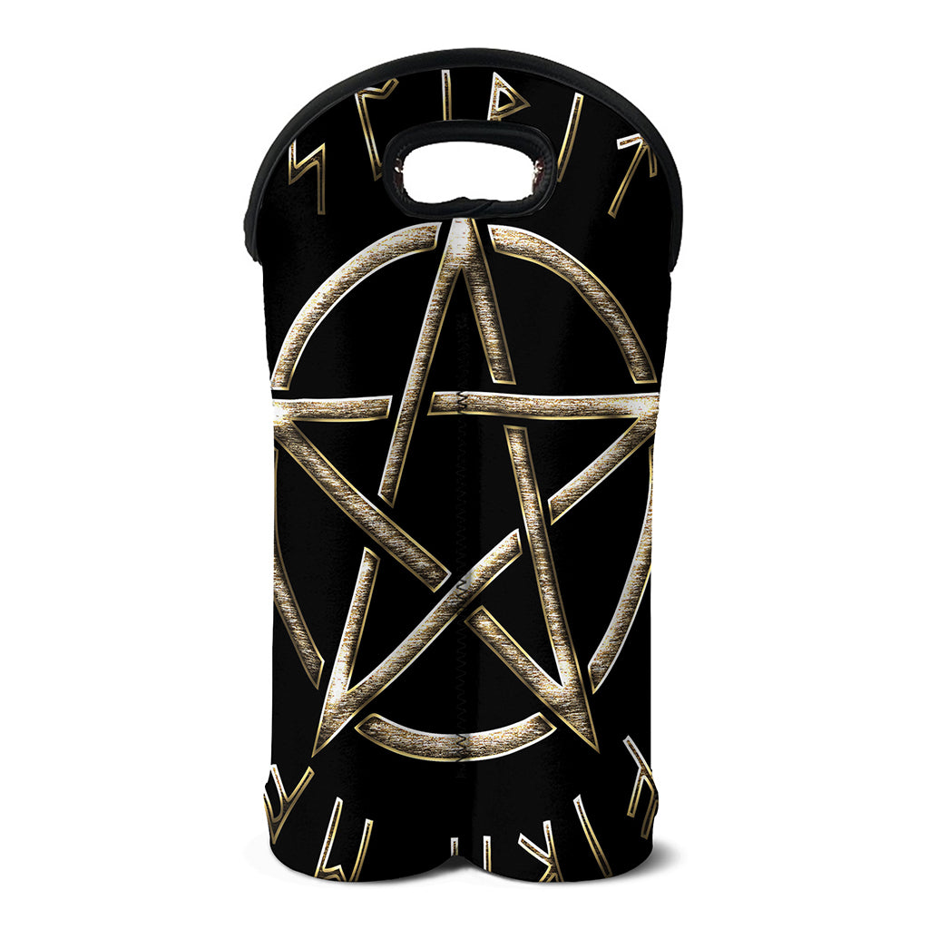 Viking Nordic Runes Pentagram Print Double Neoprene Wine Tote