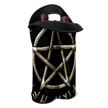 Viking Nordic Runes Pentagram Print Double Neoprene Wine Tote