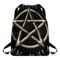 Viking Nordic Runes Pentagram Print Drawstring Backpack