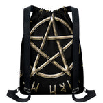 Viking Nordic Runes Pentagram Print Drawstring Backpack