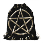 Viking Nordic Runes Pentagram Print Drawstring Bag