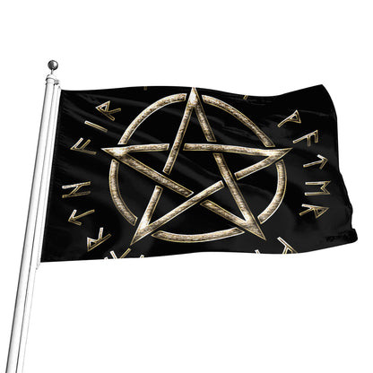 Viking Nordic Runes Pentagram Print Flag
