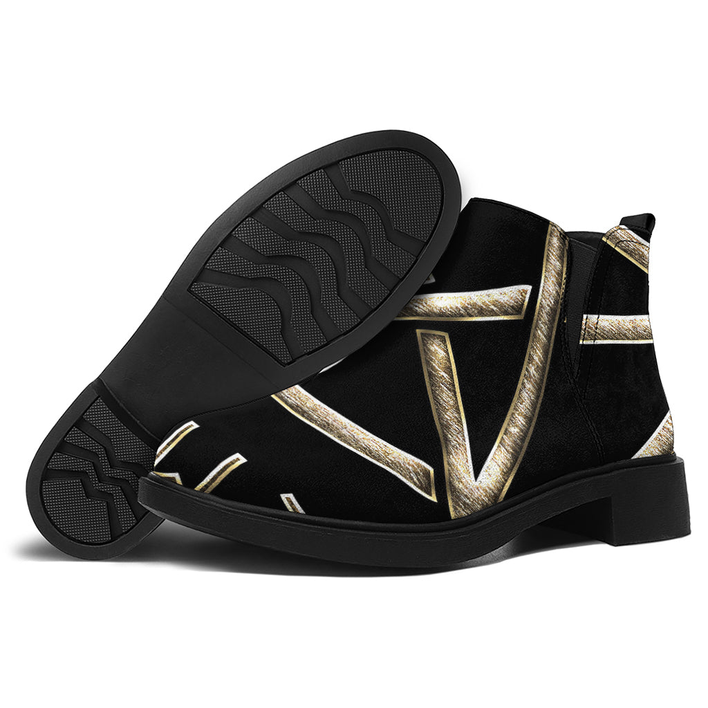 Viking Nordic Runes Pentagram Print Flat Ankle Boots