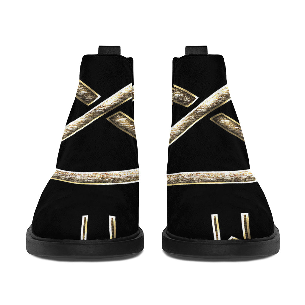 Viking Nordic Runes Pentagram Print Flat Ankle Boots