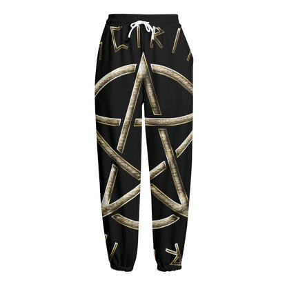 Viking Nordic Runes Pentagram Print Fleece Lined Knit Pants