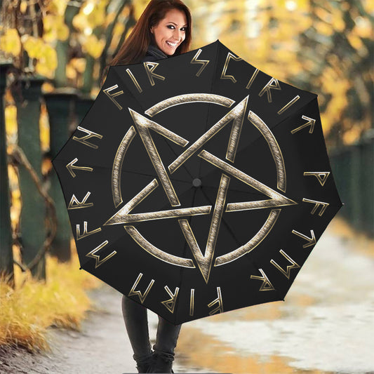 Viking Nordic Runes Pentagram Print Foldable Umbrella