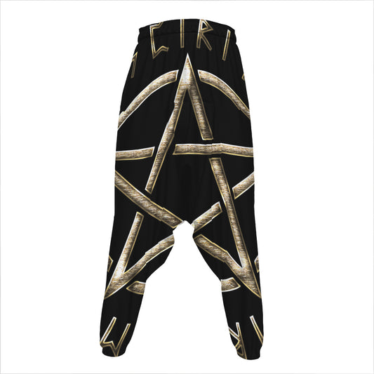 Viking Nordic Runes Pentagram Print Hammer Pants