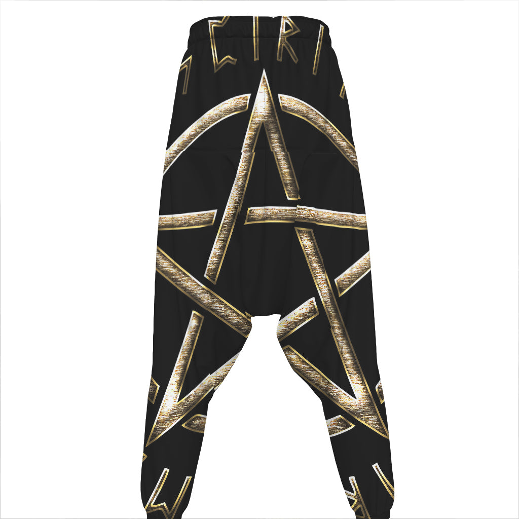 Viking Nordic Runes Pentagram Print Hammer Pants