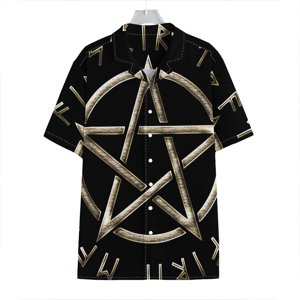 Viking Nordic Runes Pentagram Print Hawaiian Shirt