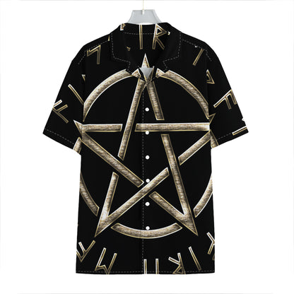Viking Nordic Runes Pentagram Print Hawaiian Shirt
