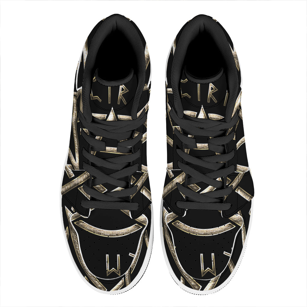 Viking Nordic Runes Pentagram Print High Top Leather Sneakers