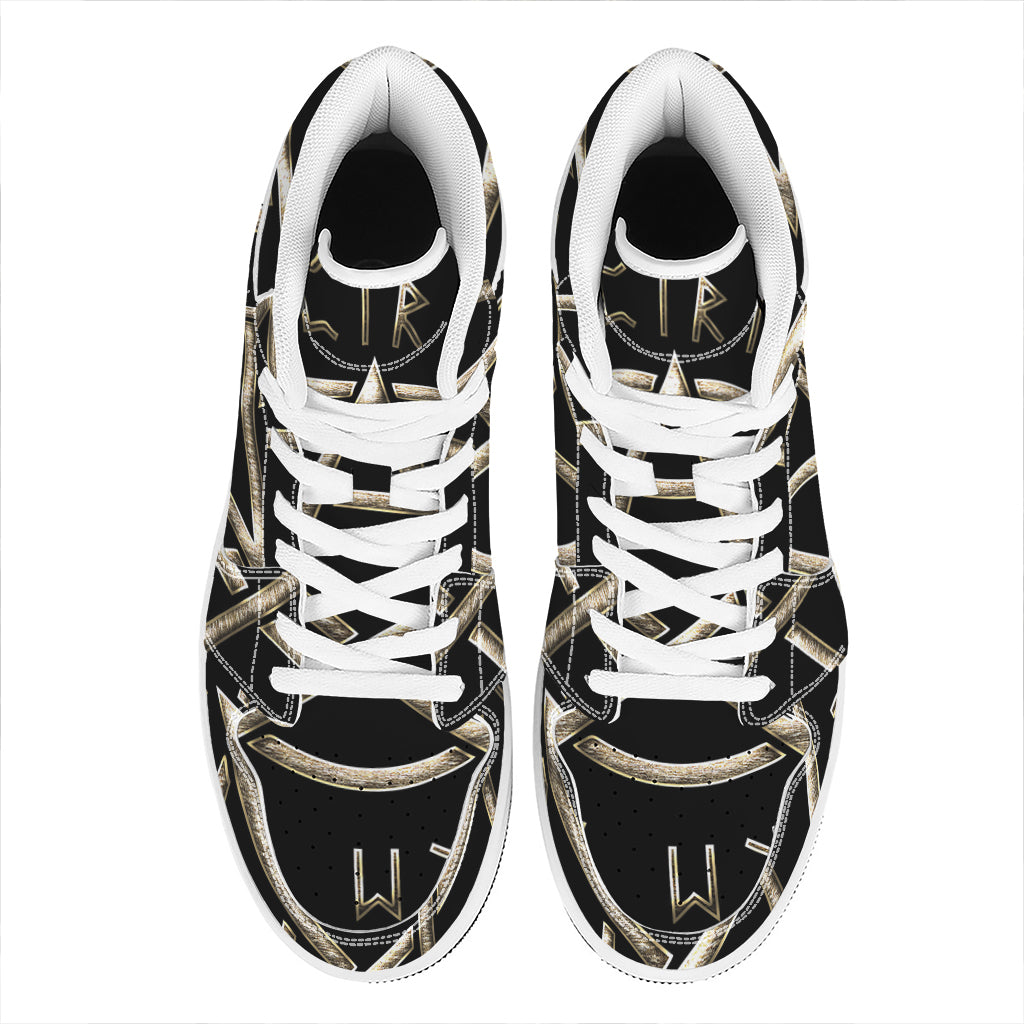 Viking Nordic Runes Pentagram Print High Top Leather Sneakers