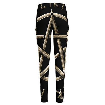 Viking Nordic Runes Pentagram Print High-Waisted Pocket Leggings