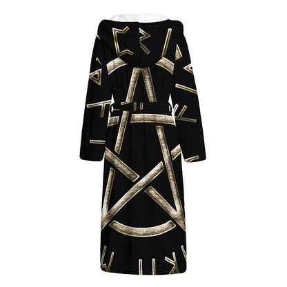 Viking Nordic Runes Pentagram Print Hooded Bathrobe
