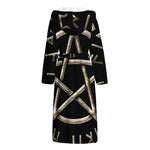 Viking Nordic Runes Pentagram Print Hooded Bathrobe