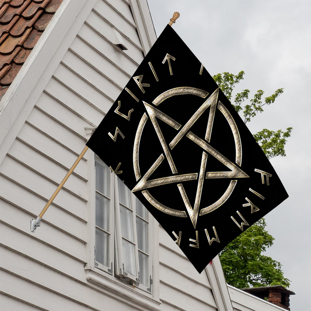 Viking Nordic Runes Pentagram Print House Flag