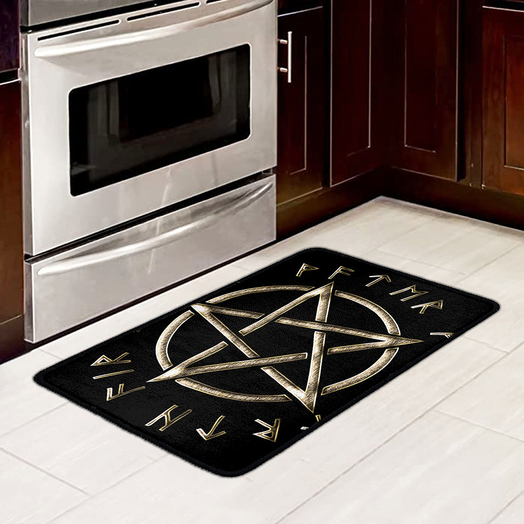 Viking Nordic Runes Pentagram Print Kitchen Mat