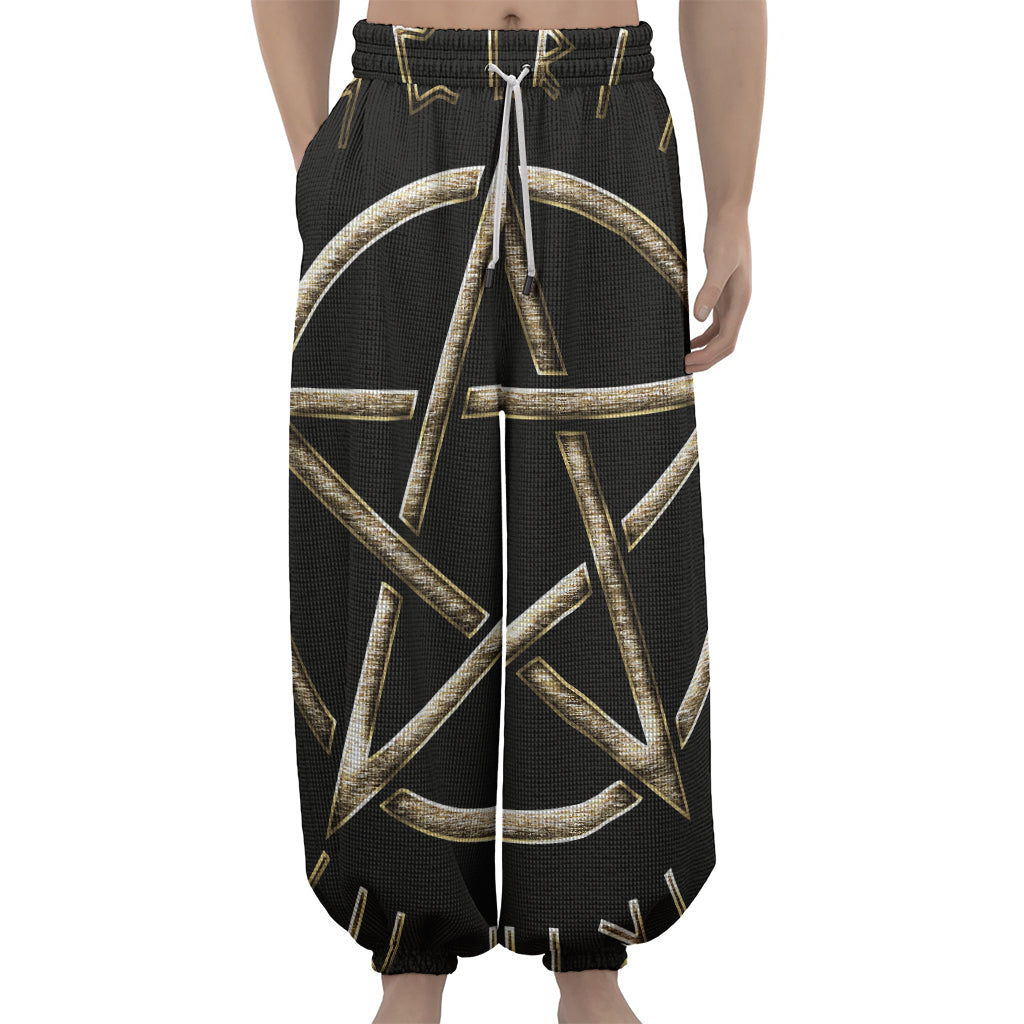 Viking Nordic Runes Pentagram Print Lantern Pants
