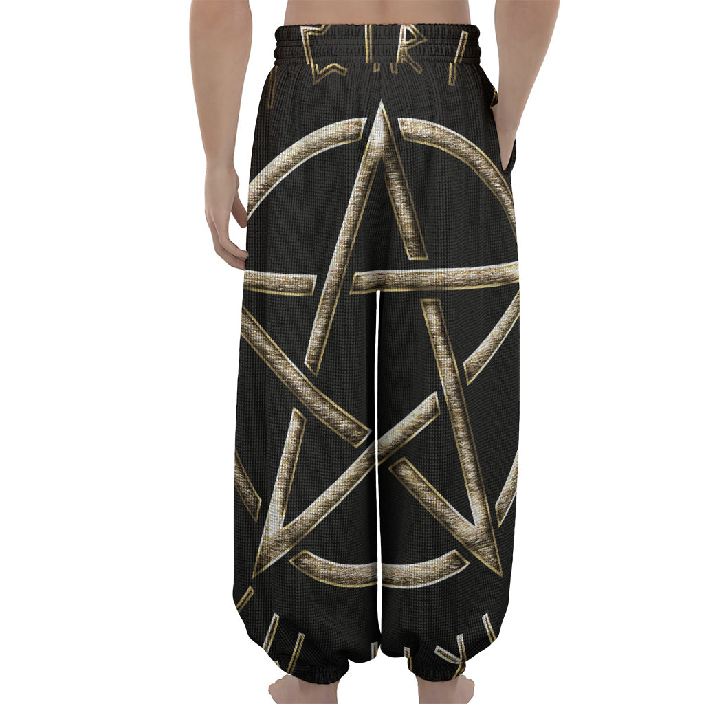 Viking Nordic Runes Pentagram Print Lantern Pants