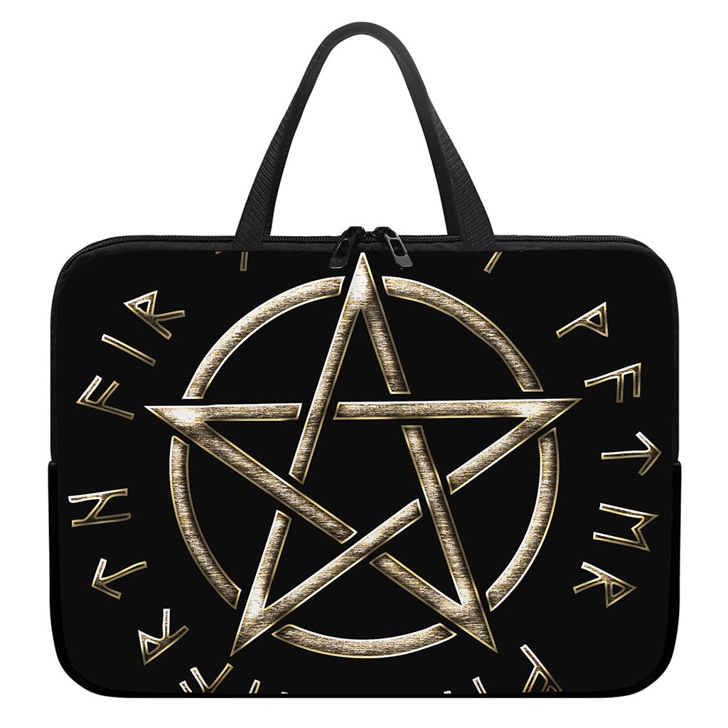 Viking Nordic Runes Pentagram Print Laptop Sleeve With Handle