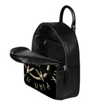 Viking Nordic Runes Pentagram Print Leather Backpack