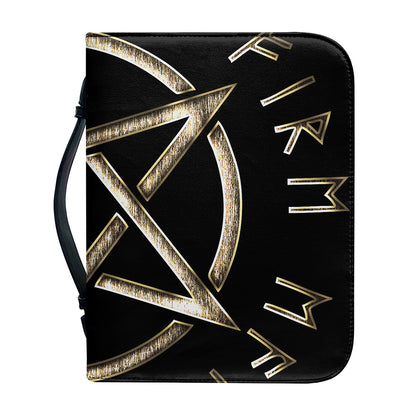 Viking Nordic Runes Pentagram Print Leather Bible Cover