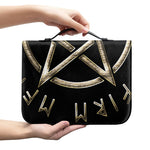Viking Nordic Runes Pentagram Print Leather Bible Cover