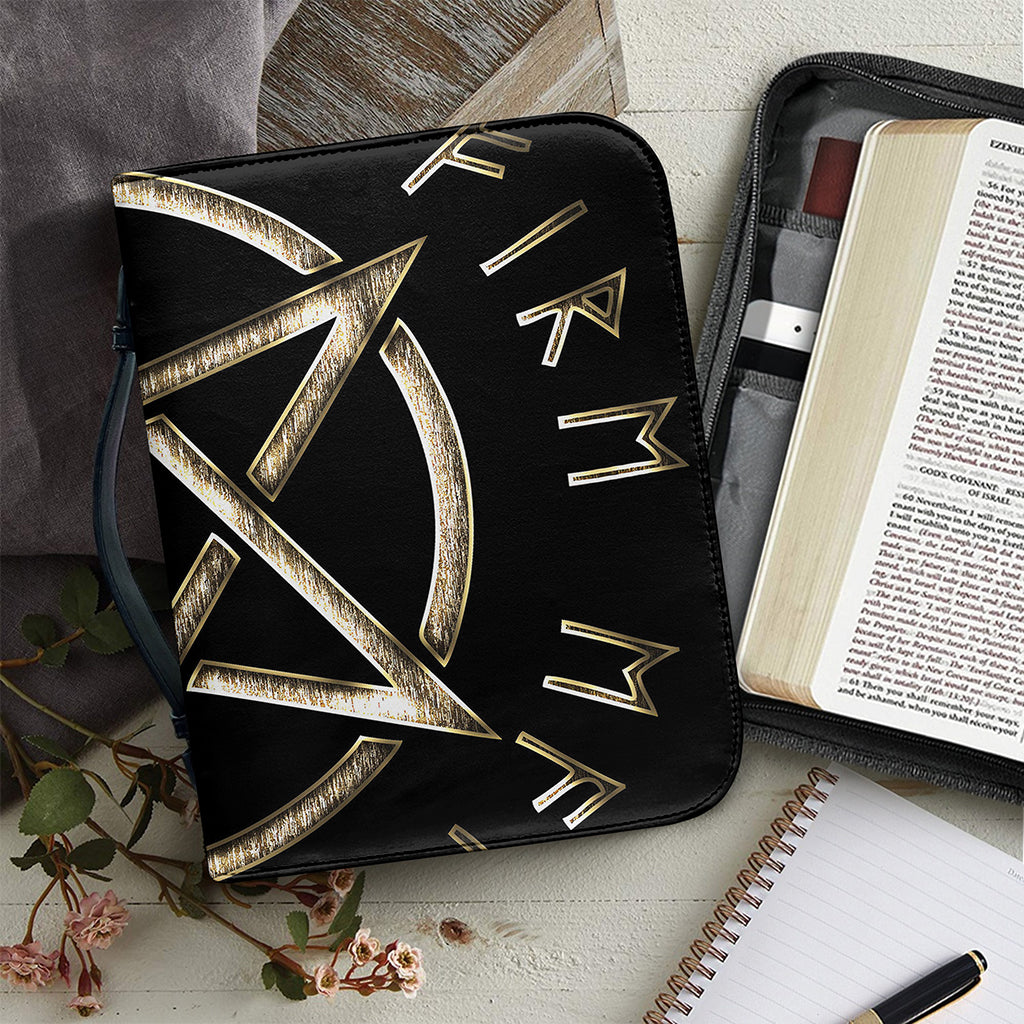 Viking Nordic Runes Pentagram Print Leather Bible Cover