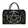 Viking Nordic Runes Pentagram Print Leather Duffel Bag