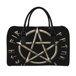 Viking Nordic Runes Pentagram Print Leather Duffle Bag