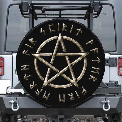 Viking Nordic Runes Pentagram Print Leather Spare Tire Cover