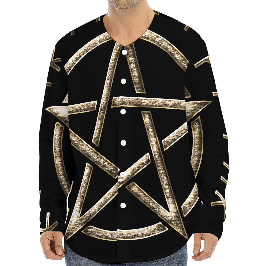 Viking Nordic Runes Pentagram Print Long Sleeve Baseball Jersey