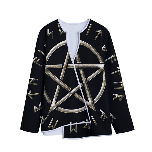 Viking Nordic Runes Pentagram Print Long Sleeve Short Coat