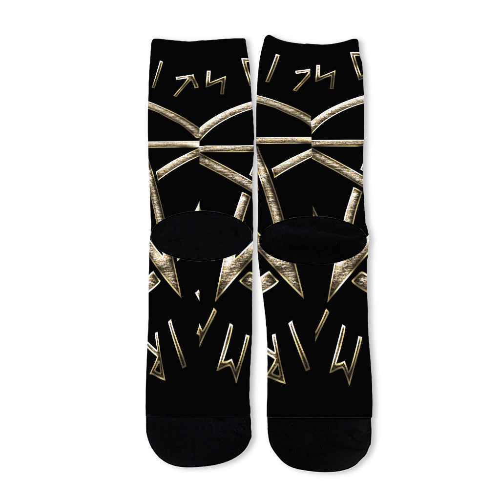 Viking Nordic Runes Pentagram Print Long Socks