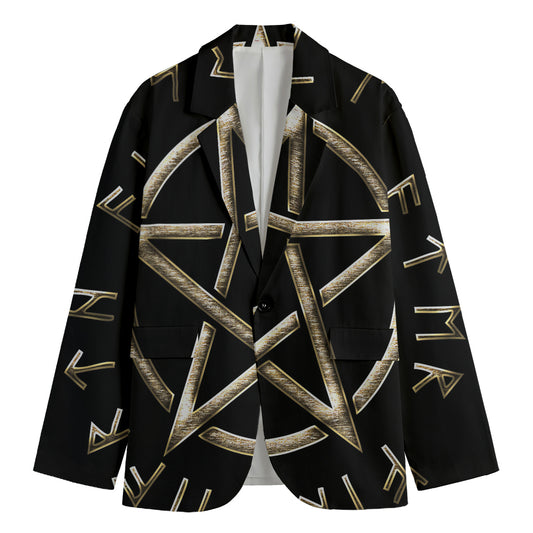 Viking Nordic Runes Pentagram Print Men's Blazer
