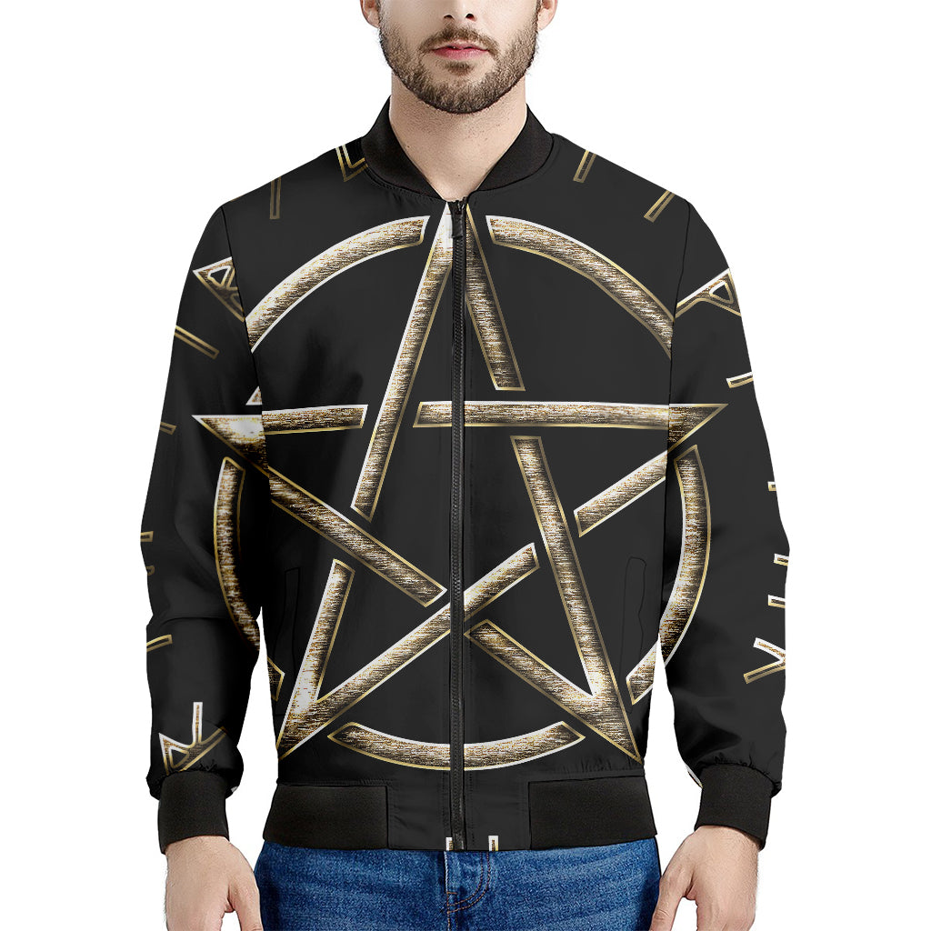 Viking Nordic Runes Pentagram Print Men's Bomber Jacket